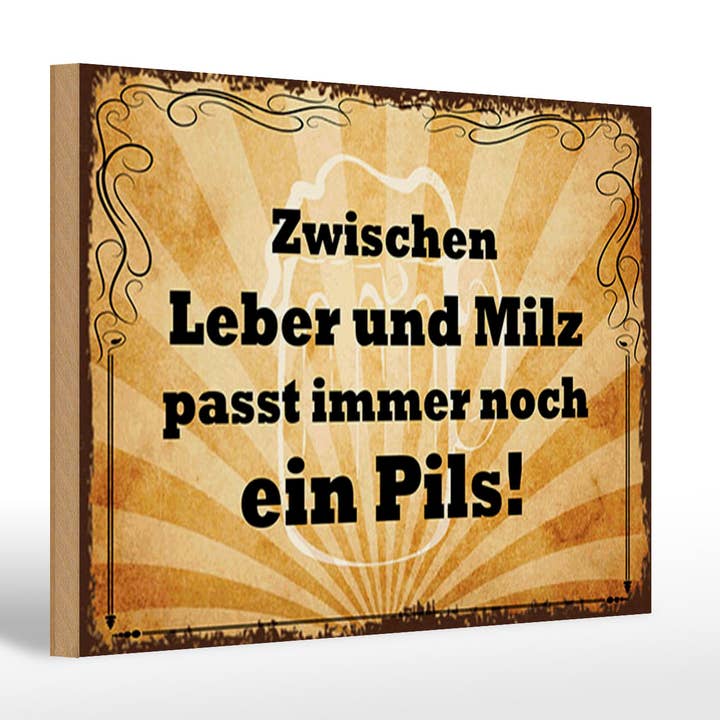 Træskilt Øl 20x30cm mellem lever og milt passer en pilsner for engroshandel hos Femer