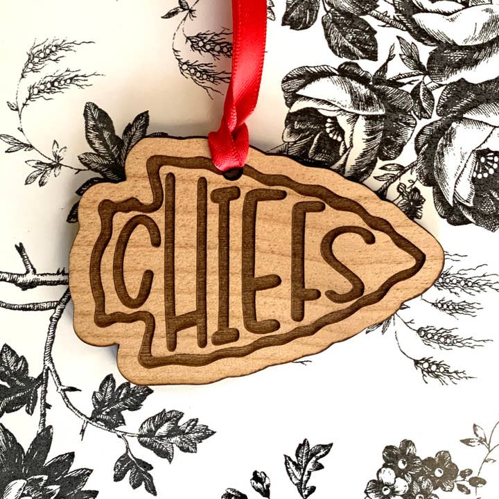 Kansas City Chiefs Wood Engraved Ornament with Gift Options for wholesale by The Brassy Explorer