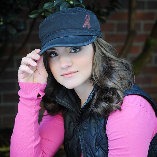 Cameron Hat with Crystal Pink Ribbon for wholesale by dolly mama designs, inc