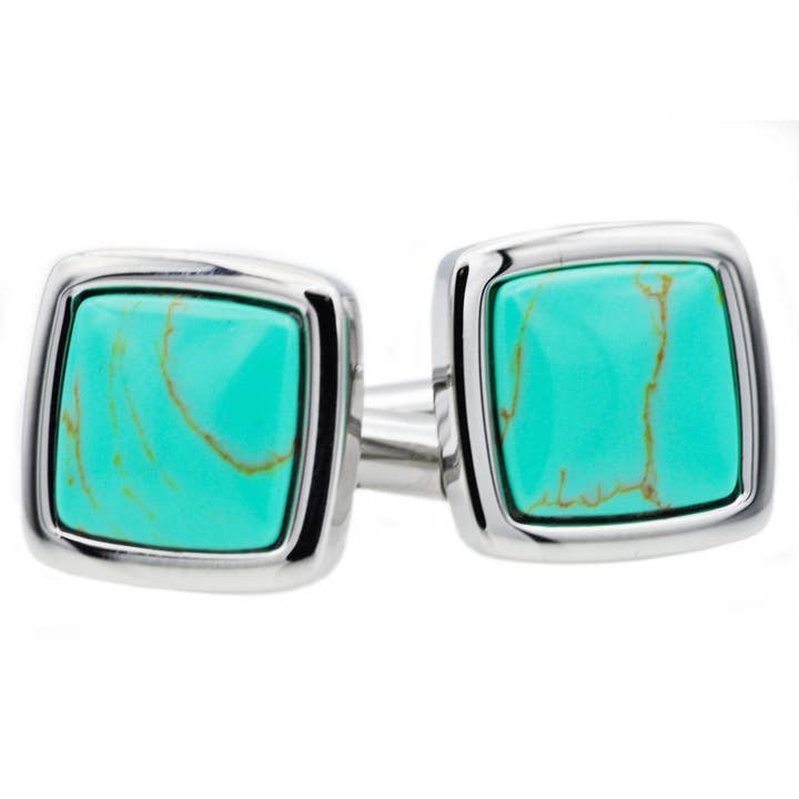 Men's Genuine Turquoise And Stainless Steel Cuff Links for wholesale by Blackjack Mens Jewelry