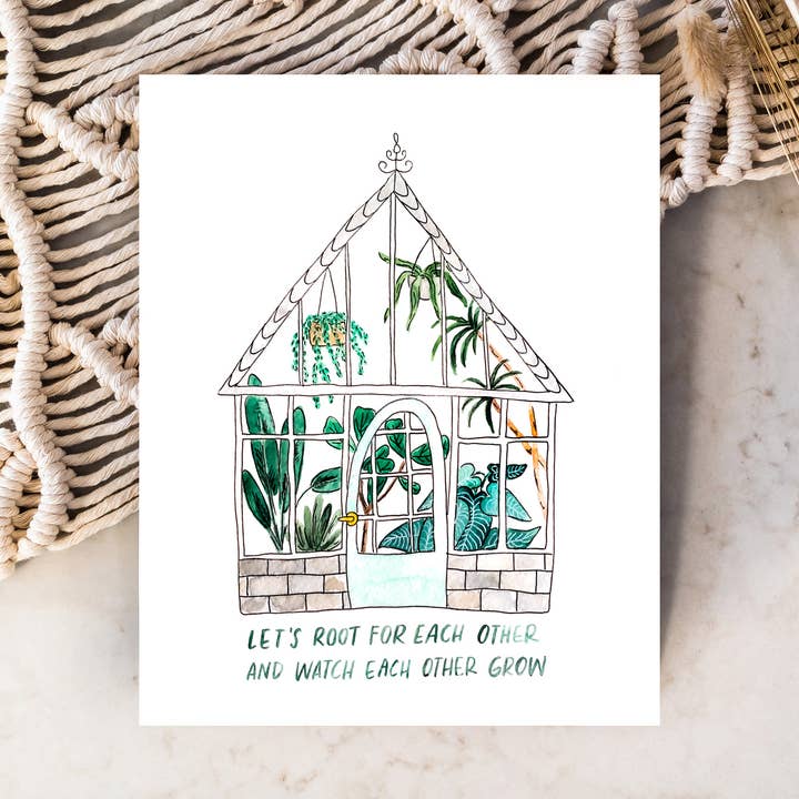 Aquarell-Kunstdruck im Gewächshaus, Motiv: Let's Root For Each Other für den Großhandel von Clara Cecilia Design