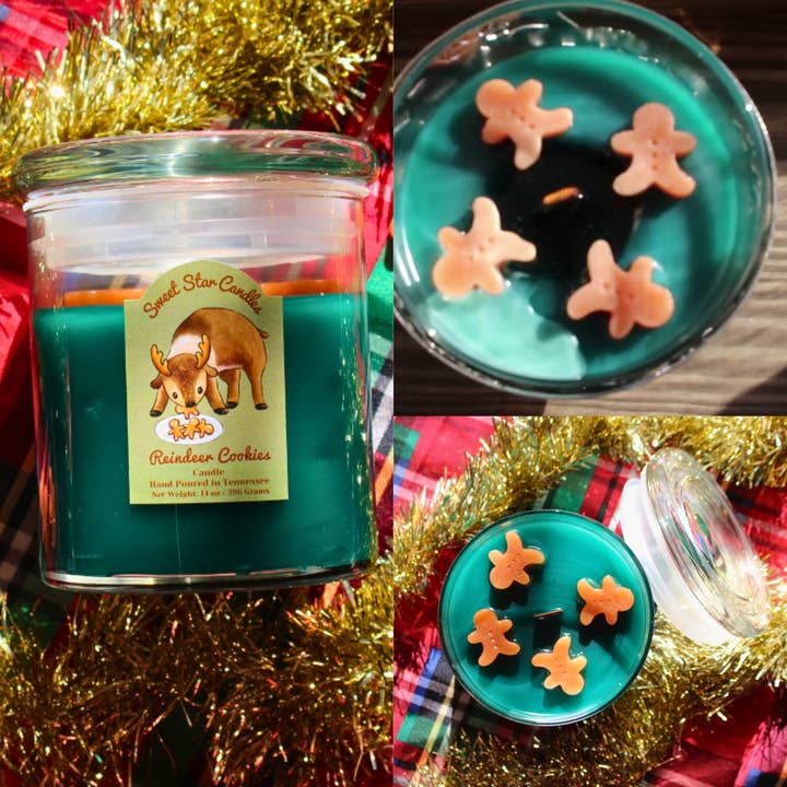 Crackling Wooden Wick Candle Reindeer Cookies Food Scented  for wholesale by Sweet Star Candles
