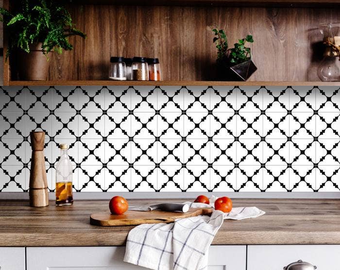 HomeRoots - Wholesale Wall Tile - 6" X 6" Black and White Tri Peel and Stick Tiles