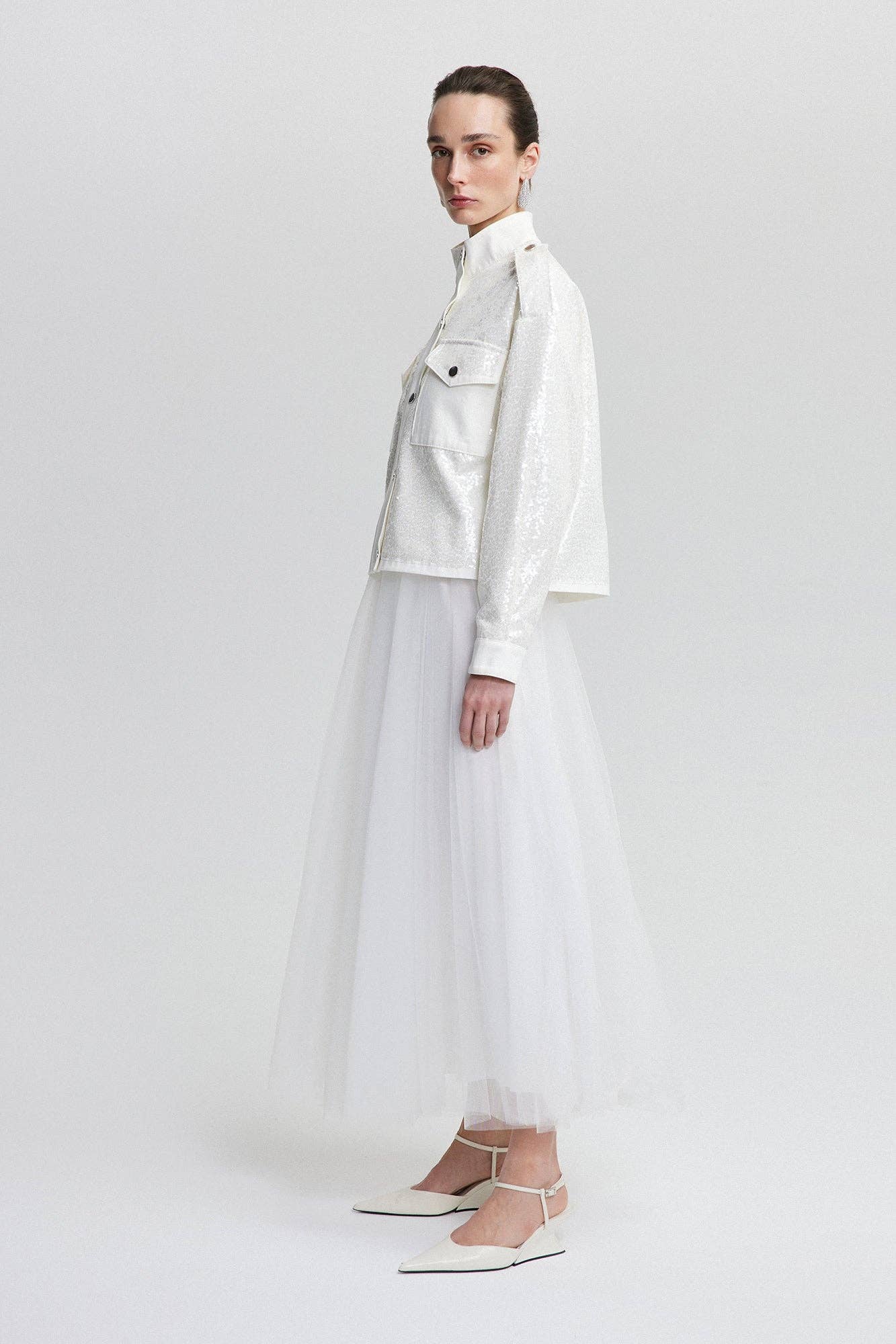 Ecru SEQUNIED CROP JACKET for wholesale on Faire3