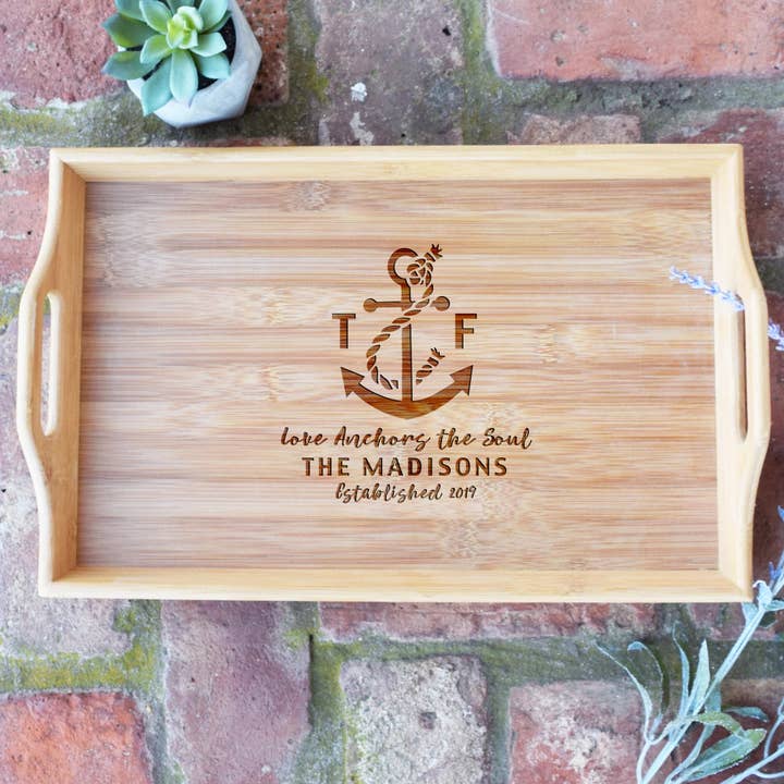 Love Anchors the Soul Serving Tray for wholesale by Our Board Boutique
