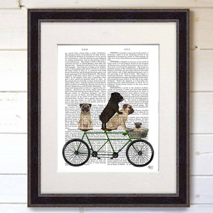 Pug Tandem Bike, Dog Book Print / Art Print / Wall Art for wholesale by FabFunky Ltd