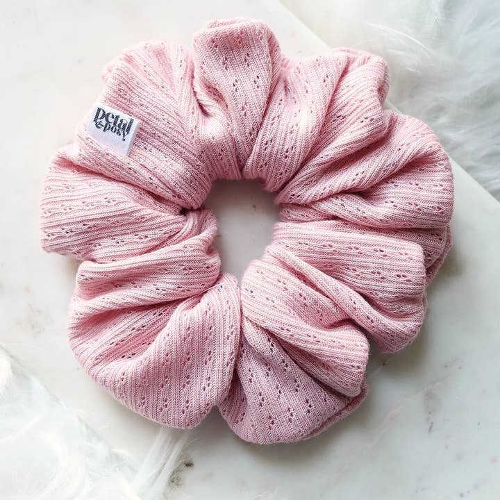 Petal & Posy - Wholesale Scrunchie - Women’s - Super Fluff Pointelle Knit Scrunchie in Cloud or Strawberry1