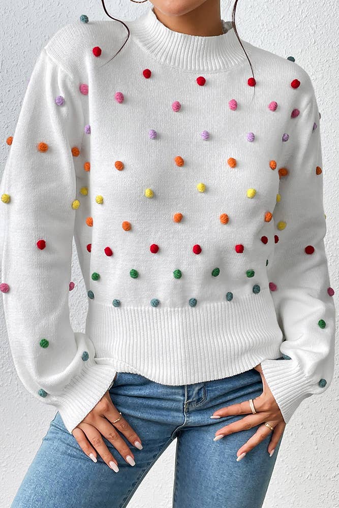 UNISHE - Wholesale Knit Sweater - Women's - Colorful Pom Knit Puff Sweater MY00699