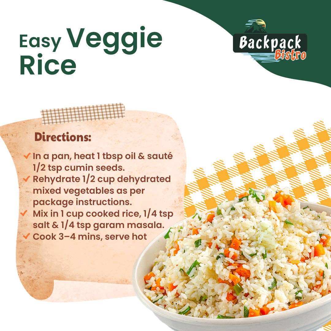 PRIDE INDIA BRANDS - Wholesale Dried/dehydrated vegetables - Backpack Bistro Dehydrated Mixed Vegetables 8.8 oz3