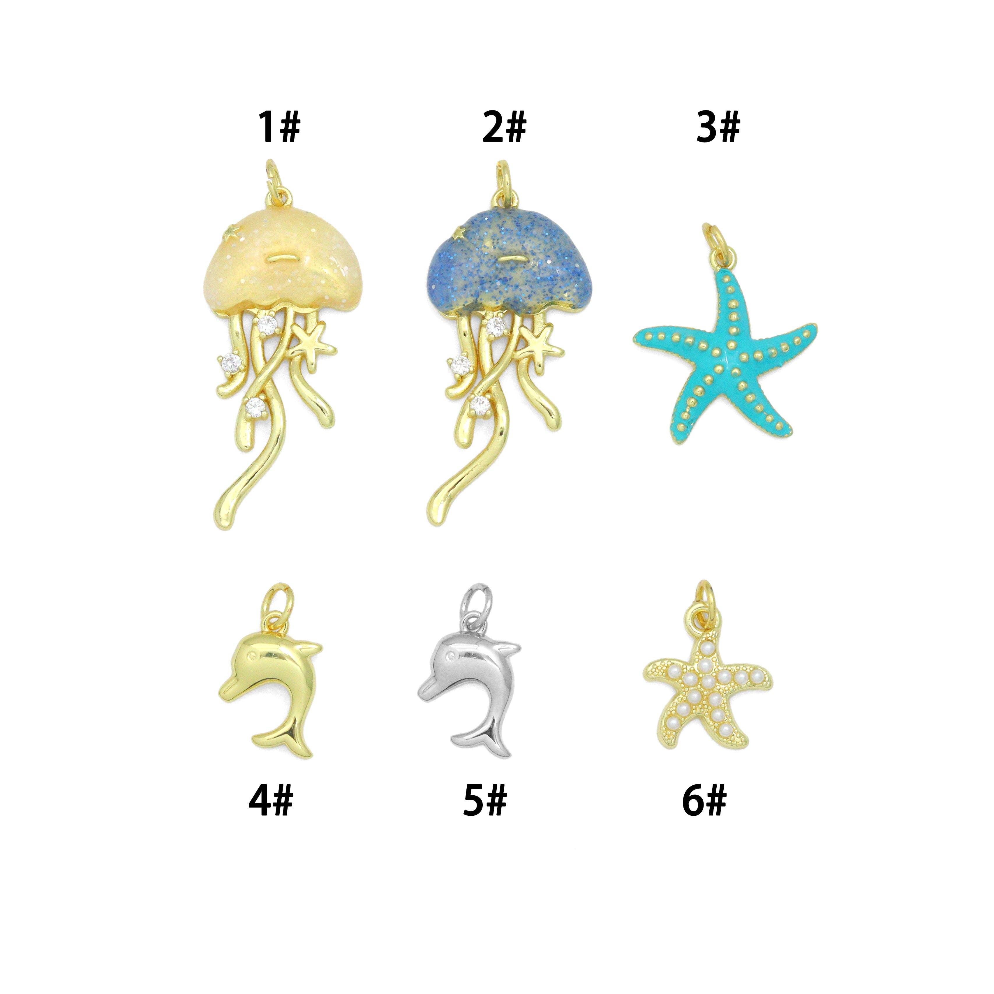BestBeads&Beyond - Wholesale Individual Charm/Pendant - Enamel Jellyfish Blue starfish, Pearl starfish, Dolphin Pendant charm, Sku#A5100