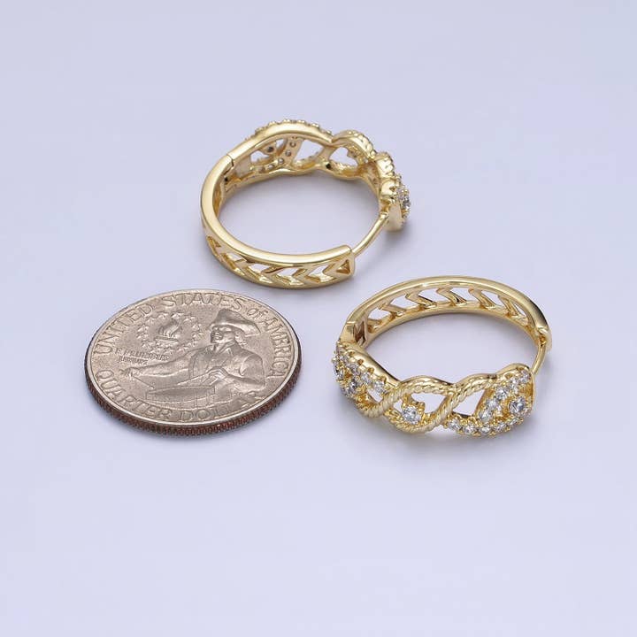 Aim Eternal - Venta al por mayor Pendientes de aro pequeños - Aros de aro sin fin con filigrana cúbica trenzada y chapados en oro