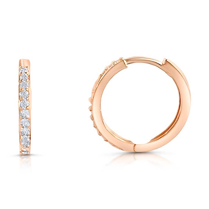 14k Rose Gold Diamond Huggies for wholesale by Rex Parsa Jewelry