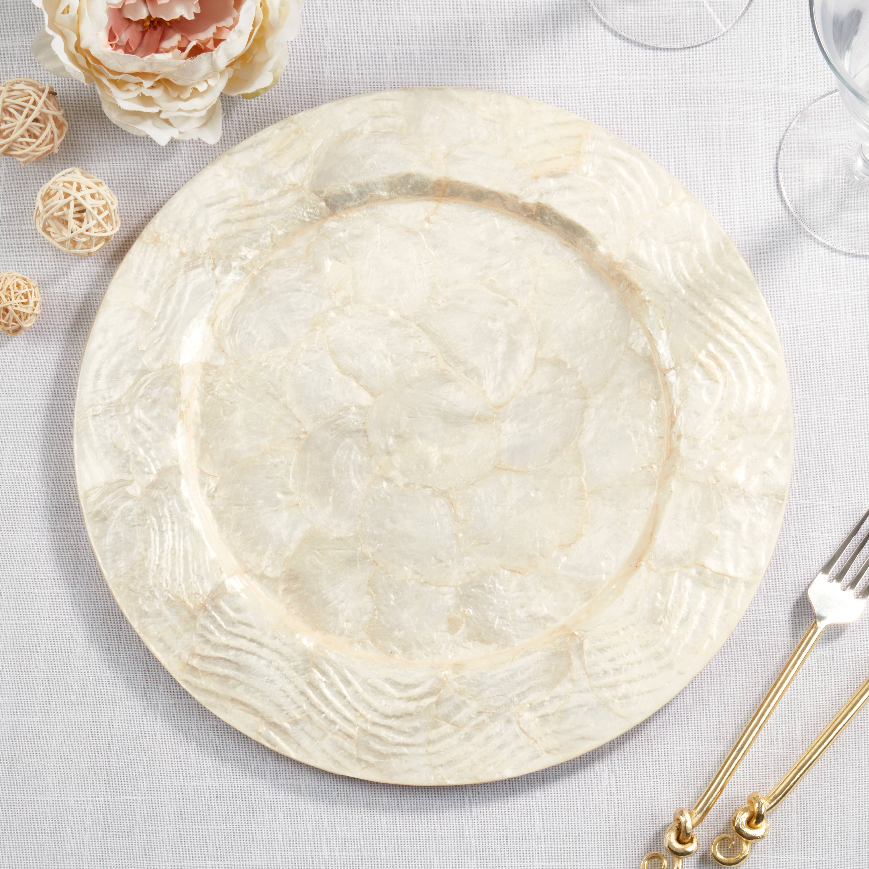 Ivory Elegant Wavy Capiz Charger for wholesale on Faire3