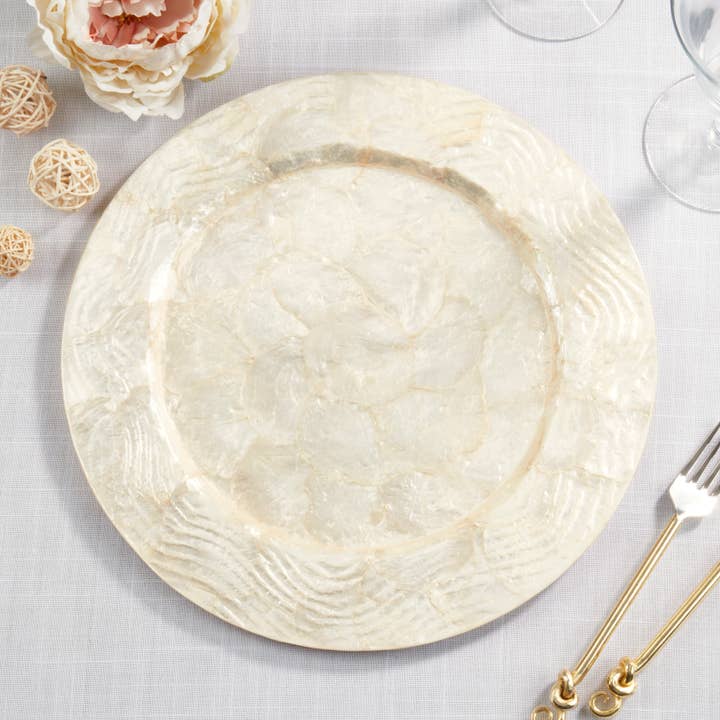 Ivory Elegant Wavy Capiz Charger for wholesale on Faire3