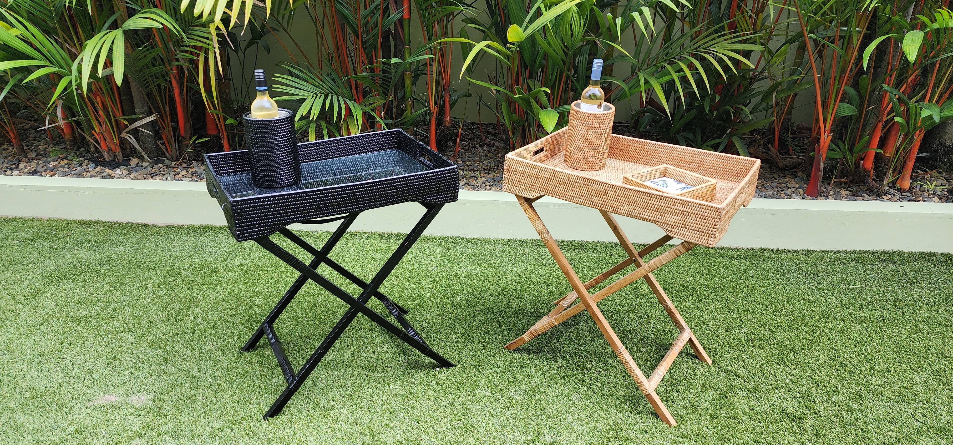 Artifacts Trading Company - Wholesale Serving Tray - Rattan Butler Tray Table with Glass Insert – Folding Table2