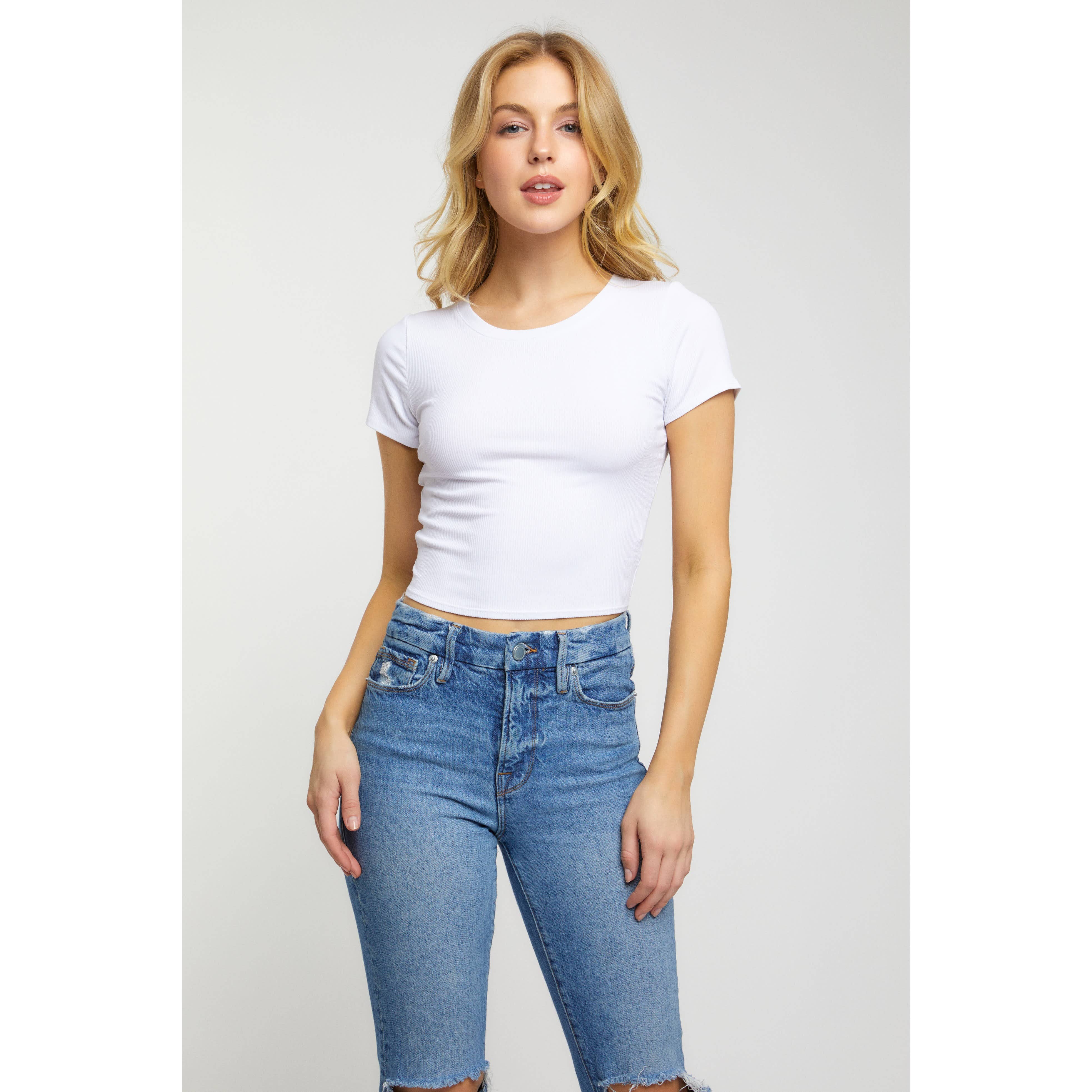 Popular 21 – wholesale Knit top – Women's – Crew Neck Short Sleeve Rib Knit Solid Tee5