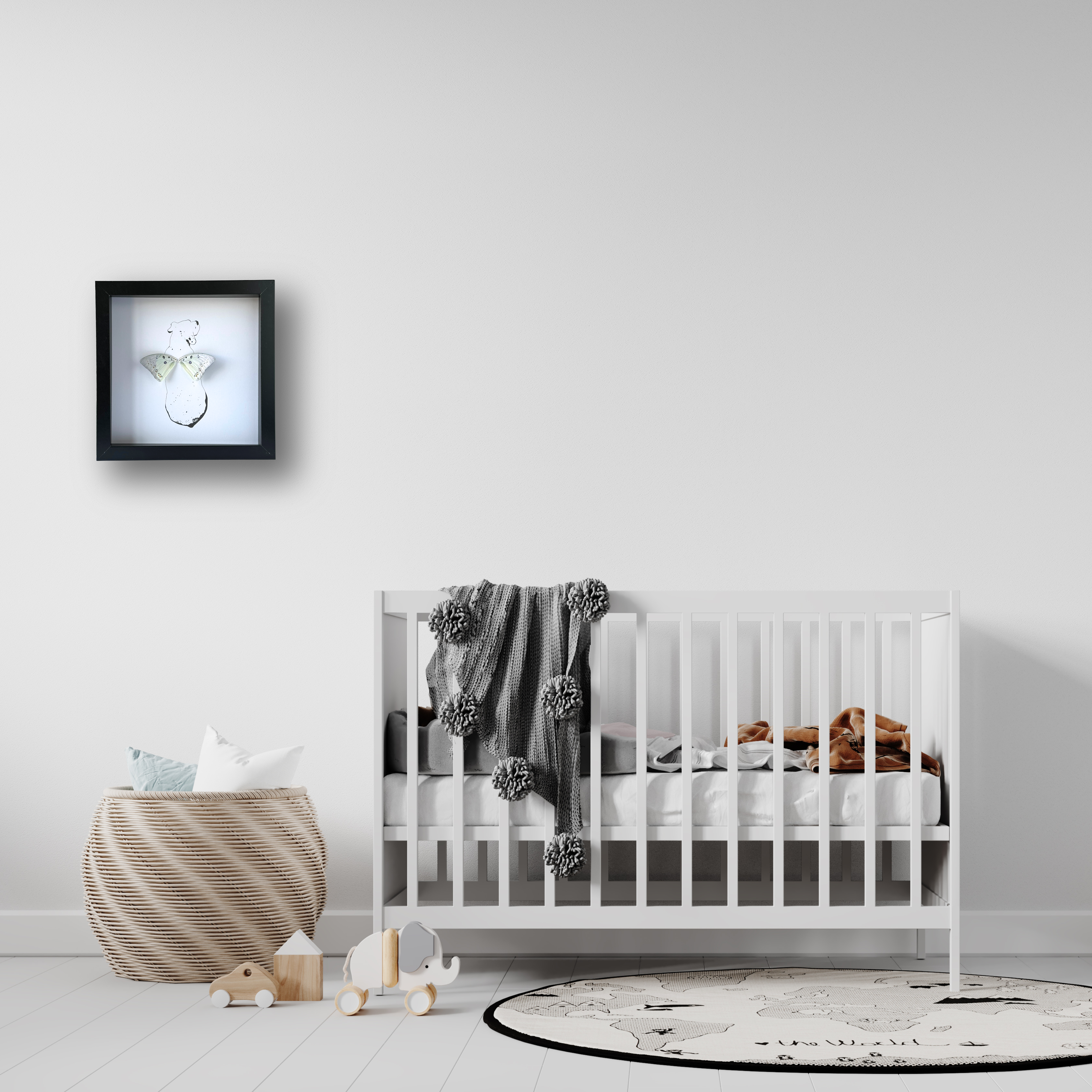 Isms – Großhandel 3D-Wandkunst – Boxermotiv „Sitzender Hund“, gerahmt, mit echten Schmetterlingsflügeln3