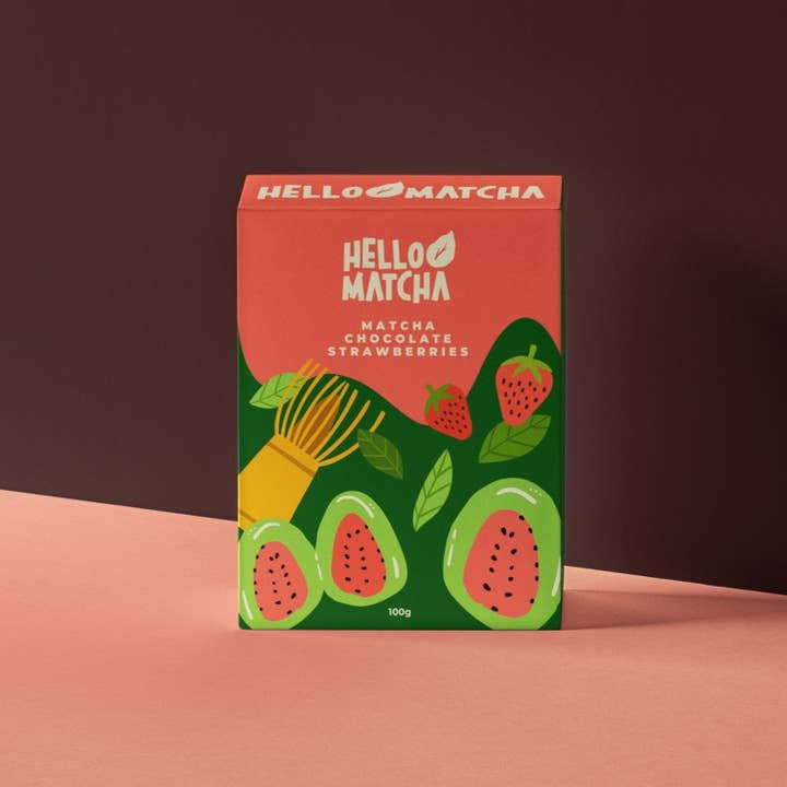Hello Matcha – Doces cobertos de chocolate por atacado – Morango com chocolate branco e matcha6