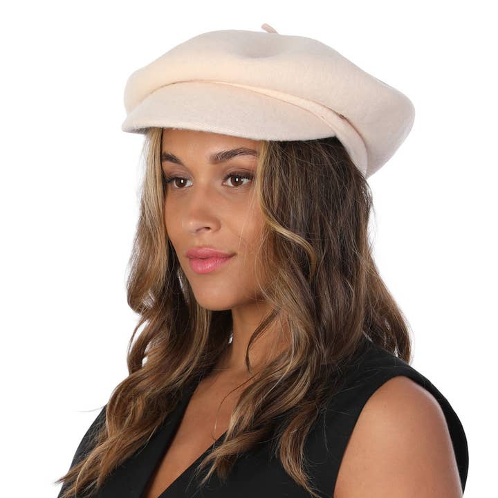 Stylex Party - Wholesale News boy/school boy hat – Women's - Beige Women's Newsboy Cap Classic Wool Fashion Accessory0