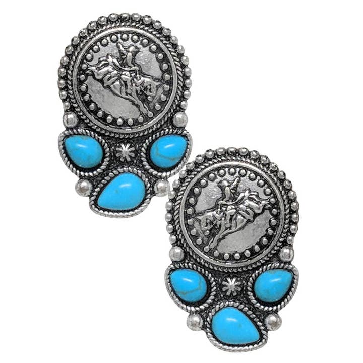 WESTERN COIN SEMI STONE RODEO EARRING, AE 8433 for wholesale by JOIA ACCESSORIES