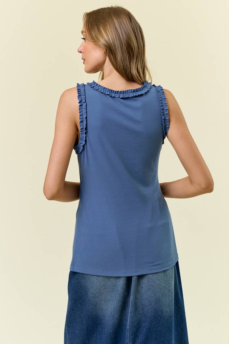 Doe and Rae – wholesale Tank top – Women′s – SOLID KNIT TANK W.RUFFLE TRIM - 41866T19