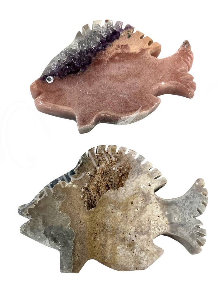 (KG)CARVING - FISH AMETHYST & PINK AMETHYST WITH DRUSE 3 for wholesale by Oceanic Linkways Inc