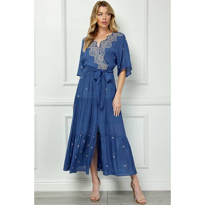 EMBROIDERED PEASANT DRESS WITH LINING MON114E23 for wholesale by Winslow Collection