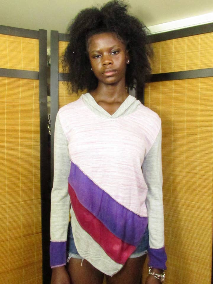 Asymmetrical Hoodie in Pink Fusion for wholesale by IWANCIW functional funware