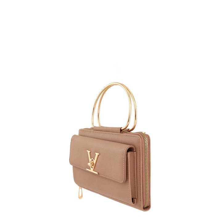 anbfashion - Wholesale Top Handle Bag - Women's - RECTANGULAR BAG WITH V ACCENT AND METAL HANDLE 421