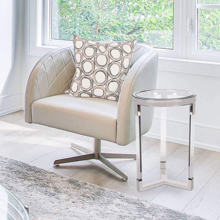 Table d'appoint ronde en acier inoxydable et acrylique pour la vente par Howard Elliott on Faire