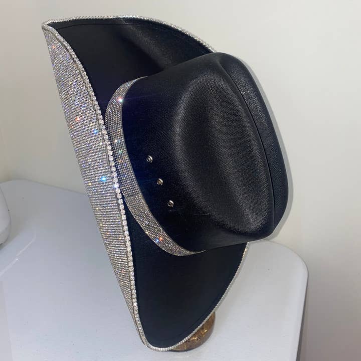 Rhinestone Cowgirl - Vente Chapeau de cowboy – femme - Chapeau noir et cristal de forme carrée3