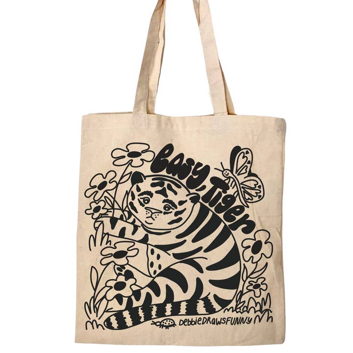 Easy Tiger Super Cute Eco Friendly Sturdy Canvas Tote Bag for wholesale by Debbie Draws Funny