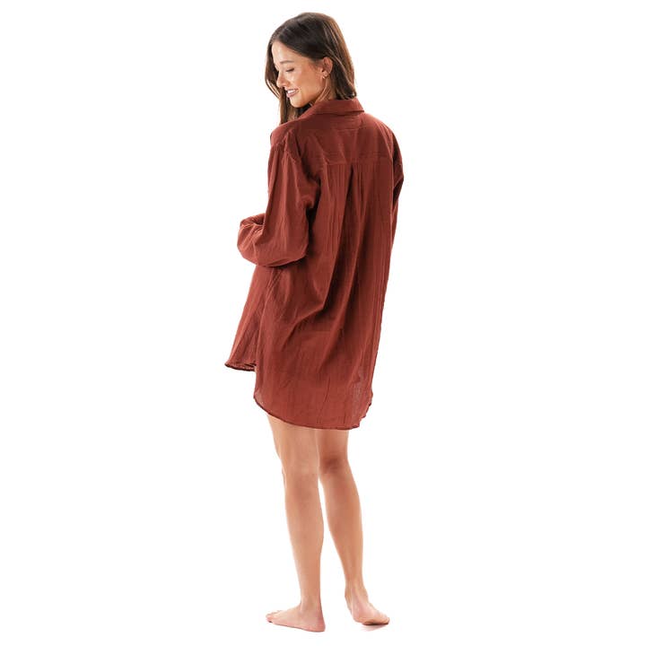 Lotus and Luna - Wholesale Button Down Shirt - Women's - Nutmeg Boyfriend Button Up