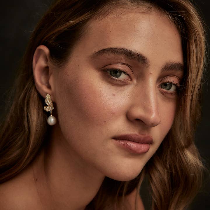 Dove Grey Accessories - Wholesale Dangle Earrings - Aurelia Winged Pearl Earrings2