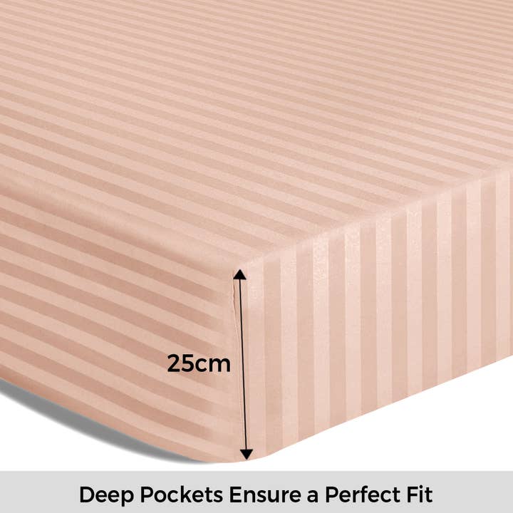 Cotton Passion - Wholesale Fitted Sheet - Satin Stripe Deep Pocket Fitted Sheets Deep Up to 25cm1