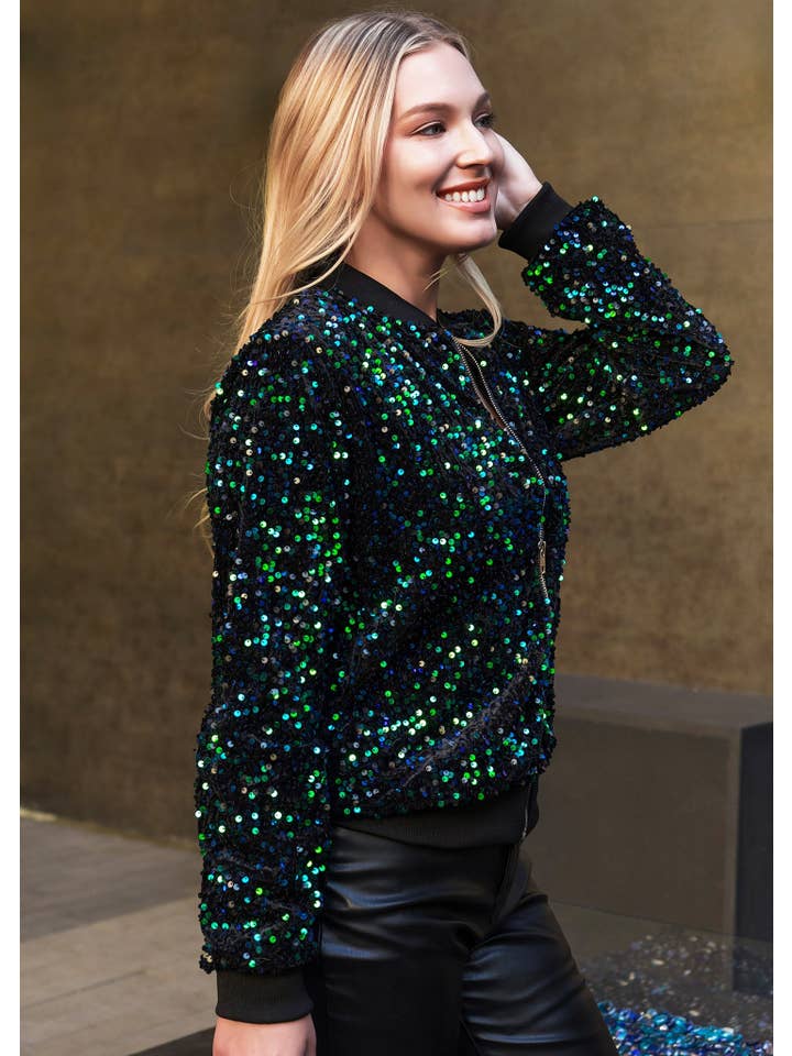 Anna Kaci Wholesale - Wholesale Jacket - Women's - Women's Sparkly Sequin Jacket Glitter Long Sleeves Front Zip20
