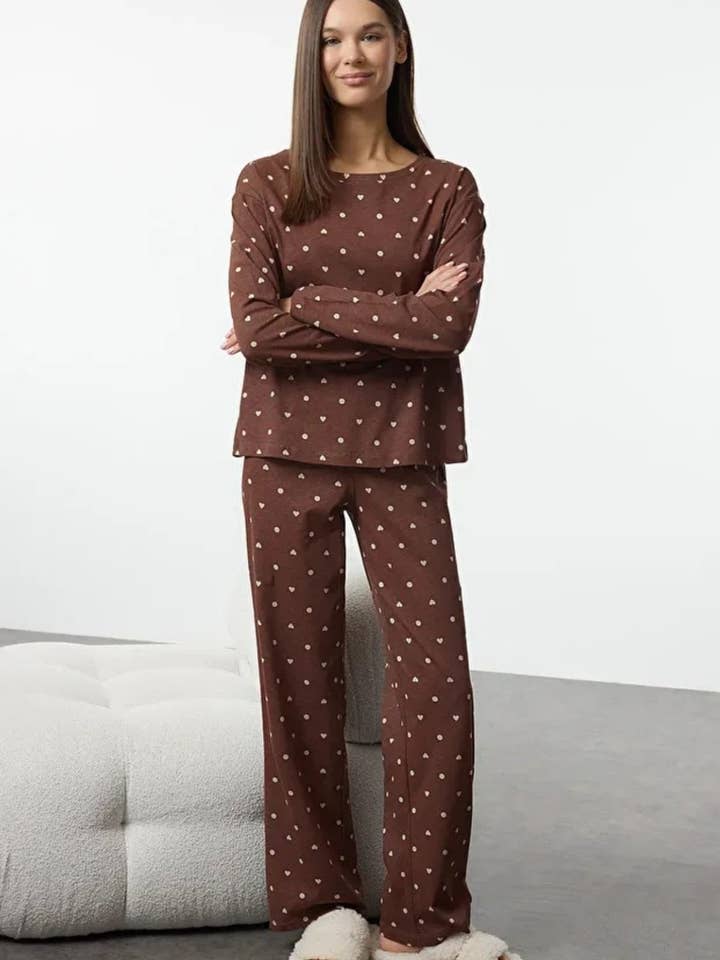 2-Piece Polka Dot and Heart Knit Pajama Set for wholesale by Hoxton Gal