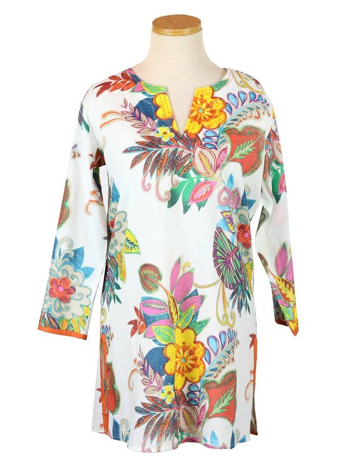 Cream Fiji Tunic with Trim and Embroidery for wholesale by KikiSol