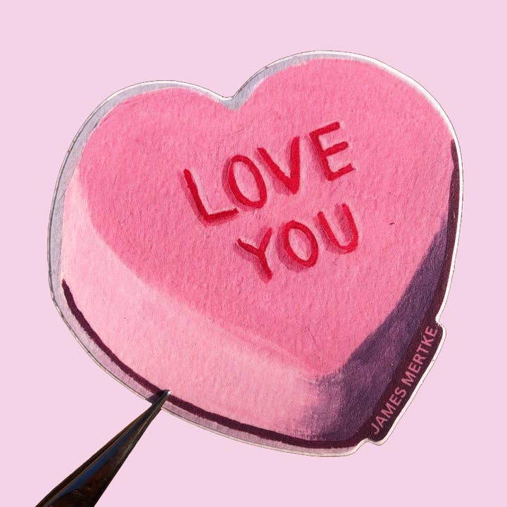 "Ik hou van jou" Snoep Gesprek Hart Vinyl Sticker voor wholesale door Painting With James