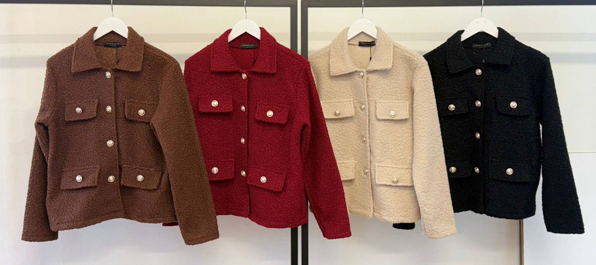 ANGELEYE – wholesale Jacket – Women's – Boucle Jacket in Coffee with Gold Buttons1