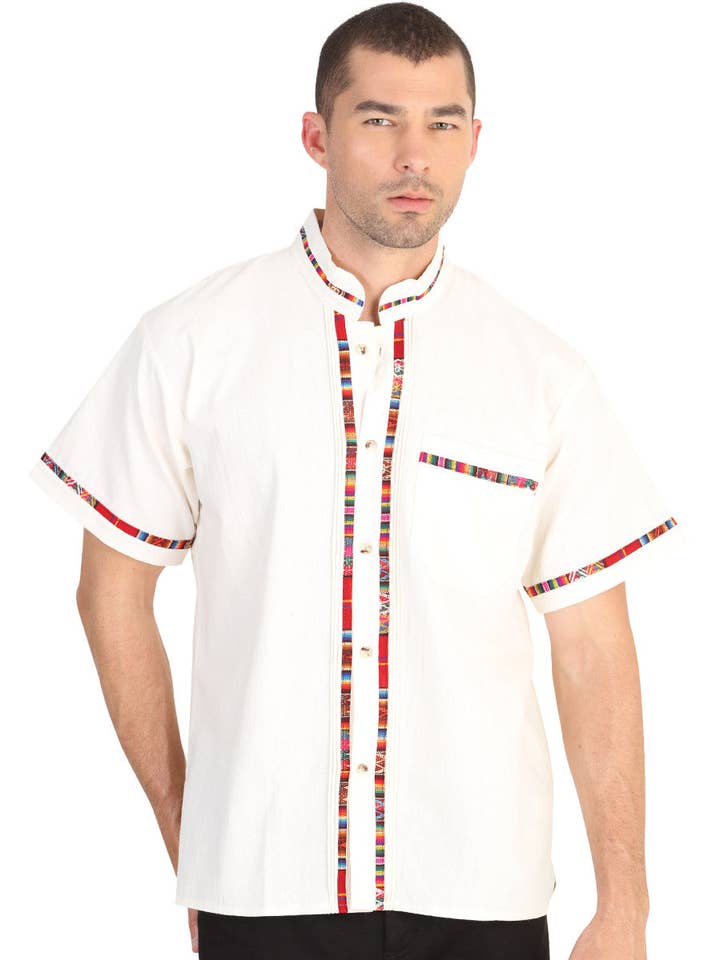 Mexican Guayabera Short Sleve Shirt for Men 100% Cotton Ivory for wholesale by Conejo Western Wear