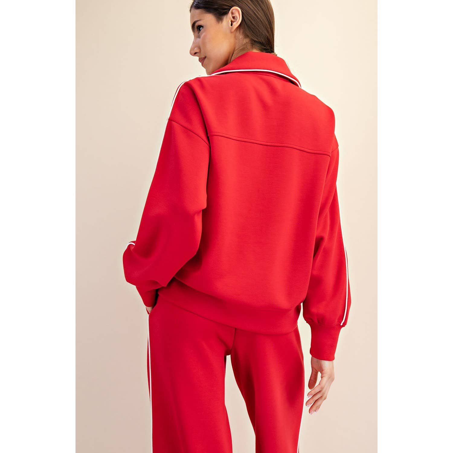 Rae Mode - Vendita all'ingrosso Felpa - Donna - PULLOVER CON ZIP A QUARTO E TUBAZIONI SCUBA MODALE11