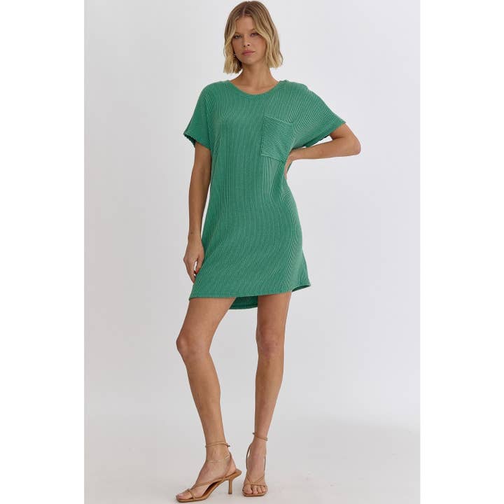 STYLE USA - Wholesale Dress - Women's - Ribbed round neck short sleeve mini dress