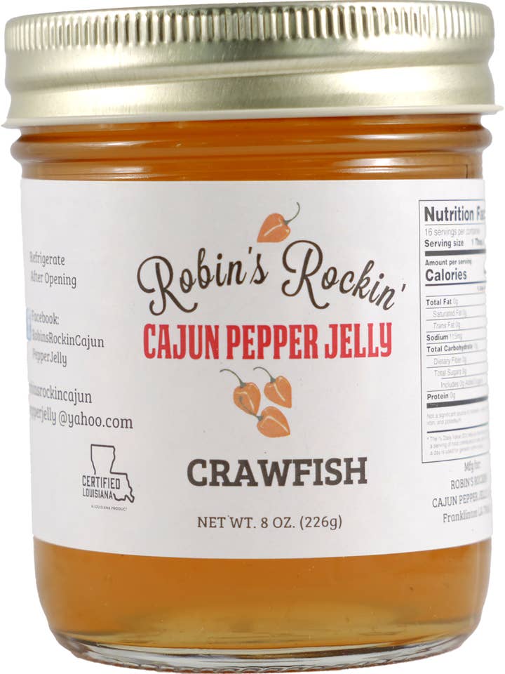 Crawfish Flavored Pepper Jelly for wholesale by Robin’s Rockin’ Cajun’ Pepper Jelly