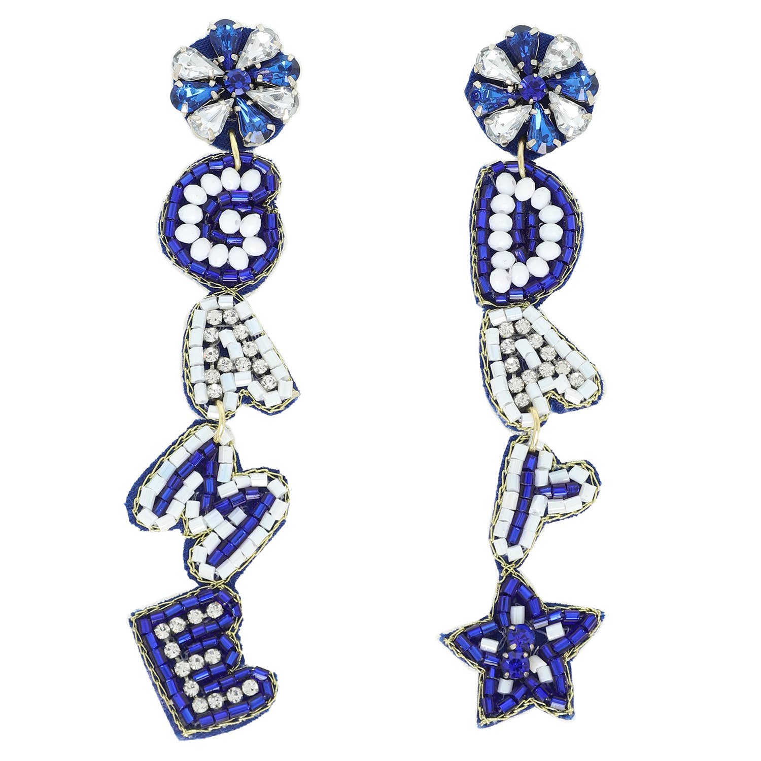 SP Sophia Collection - Wholesale Dangle Earrings - Game Day Letter Beaded Rhinestone Post Earrings 5
