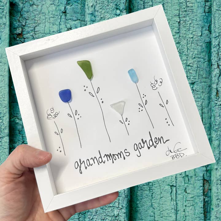 Grandmom's Garden MINI - Sea Glass Art - 6x6 Framed for wholesale by Back Bay Designs