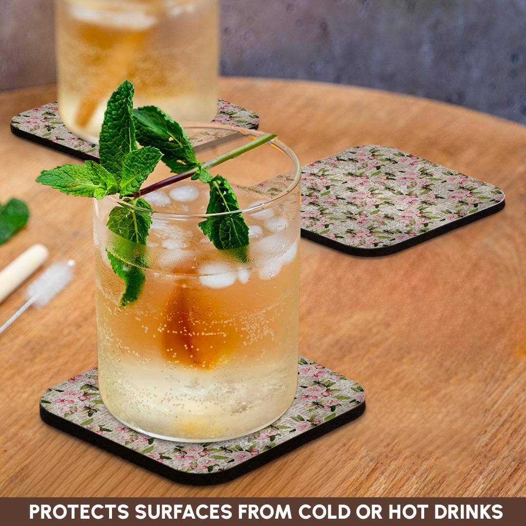 3dRose – Großhandel Untersetzer – 3dRose, Hübsches rosa Blumenmuster mit Bienen-Collage, Untersetzer9