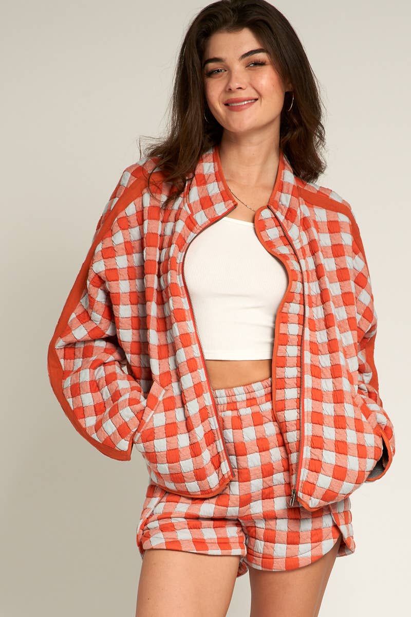 Orange Blue Quilted Dolphin Hem Shorts for wholesale on Faire2