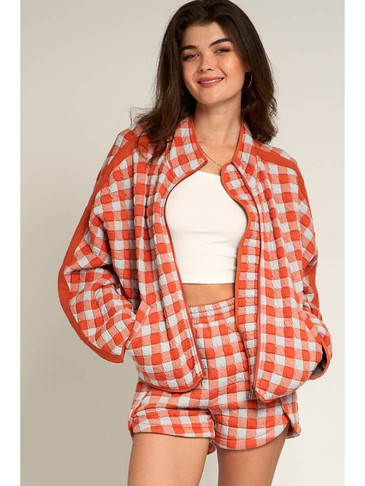 Orange Blue Quilted Dolphin Hem Shorts for wholesale on Faire2