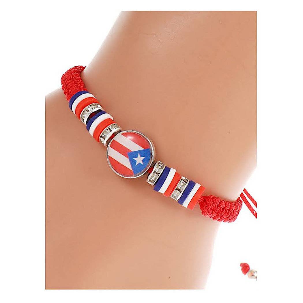 Atlas Fashion - Wholesale Geweven/gevlochten armbanden - Verstelbare draadarmband met Puerto Ricaanse vlag